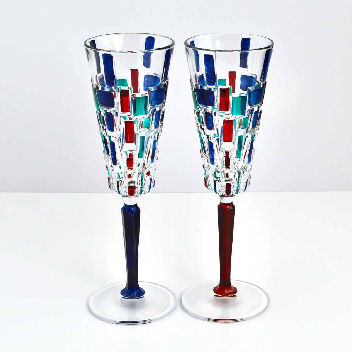 Etna hand-painted Italian Crystal Champagne Glasses in Multi-Dusk