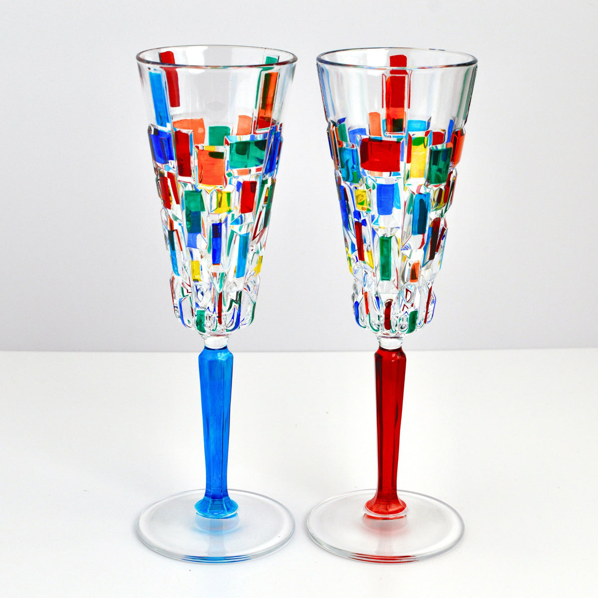 Etna hand-painted Italian Crystal Champagne Glasses in Bright-Multi