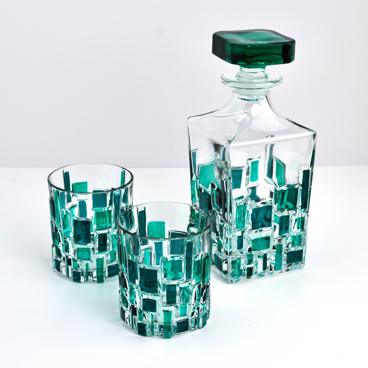 Etna Hand-Painted Italian Crystal Decanter, Emerald Green