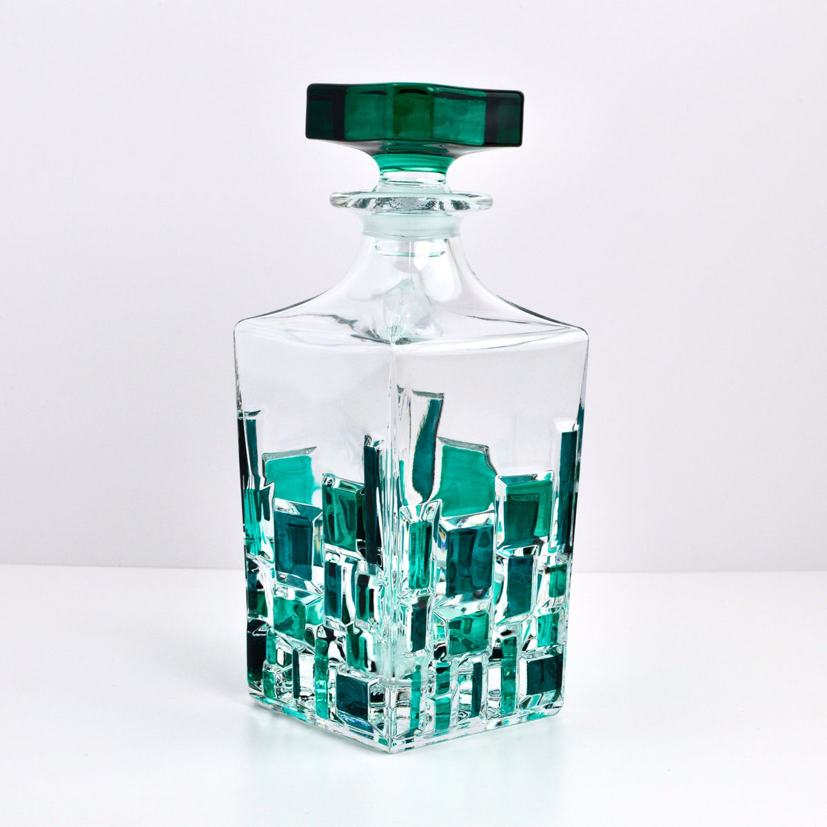 Etna Hand-Painted Italian Crystal Decanter, Emerald Green