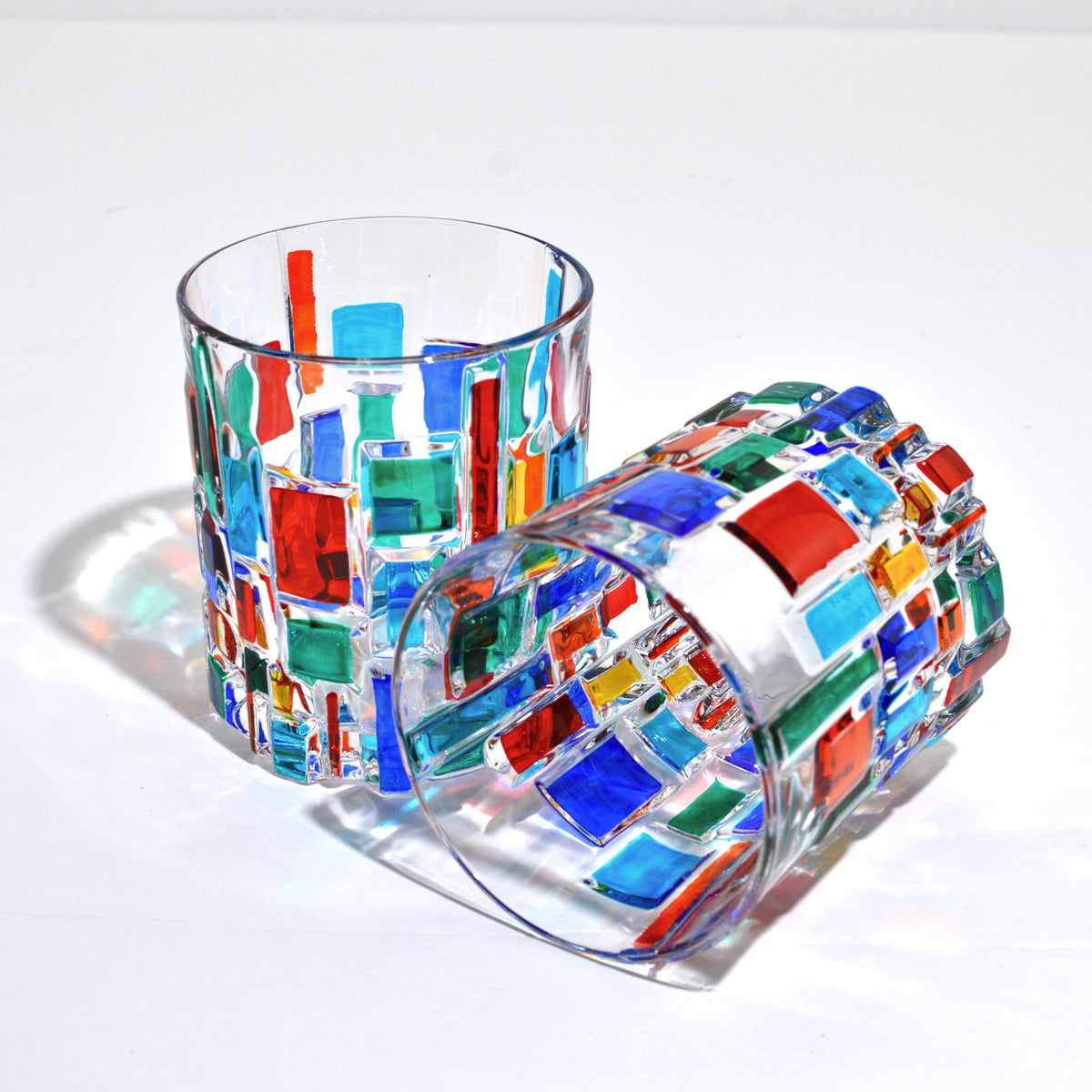 Etna Hand Painted Italian Crystal Short Glasses, Multi-color