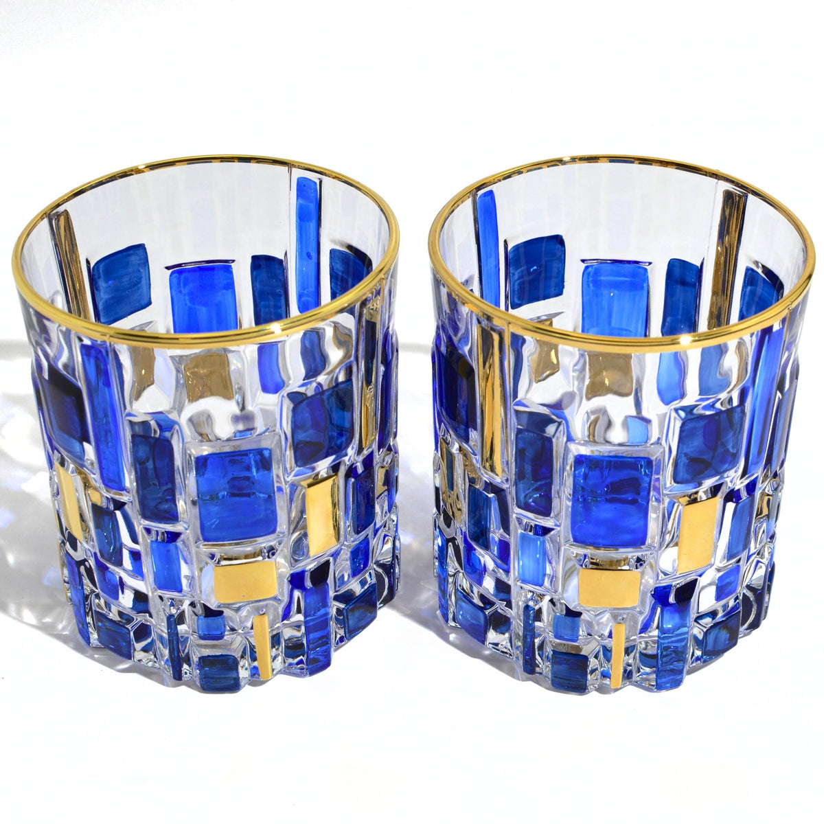 Etna Hand Painted Italian Crystal Short Glasses, Sapphire Blue &amp; Gold