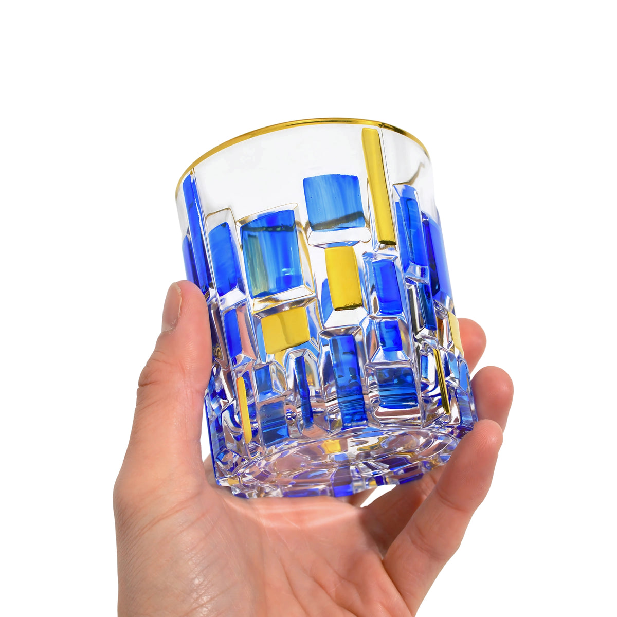 Etna Hand Painted Italian Crystal Short Glasses, Sapphire Blue &amp; Gold