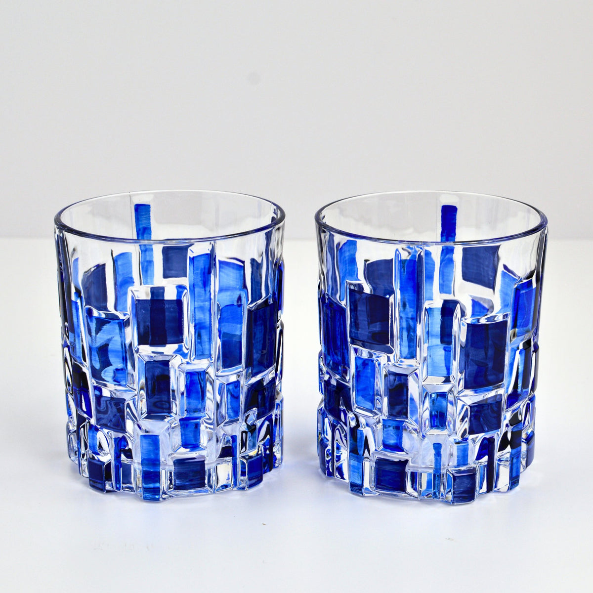 Etna Hand Painted Italian Crystal Short Glasses, Sapphire Blue