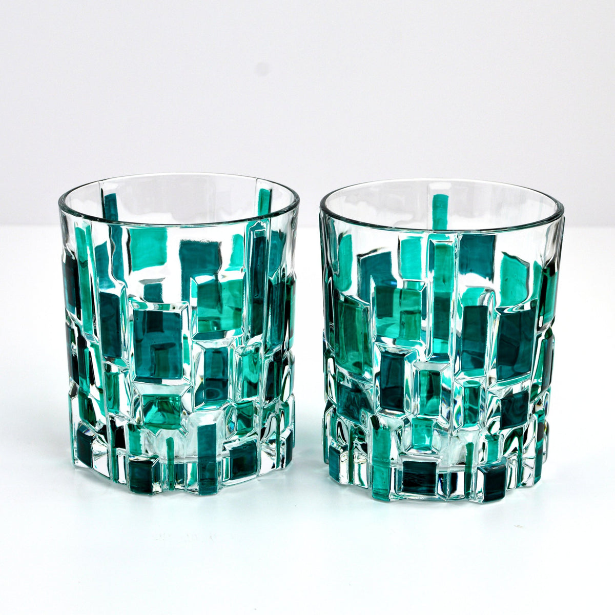 Etna Hand Painted Italian Crystal Short Glasses, Emerald Green