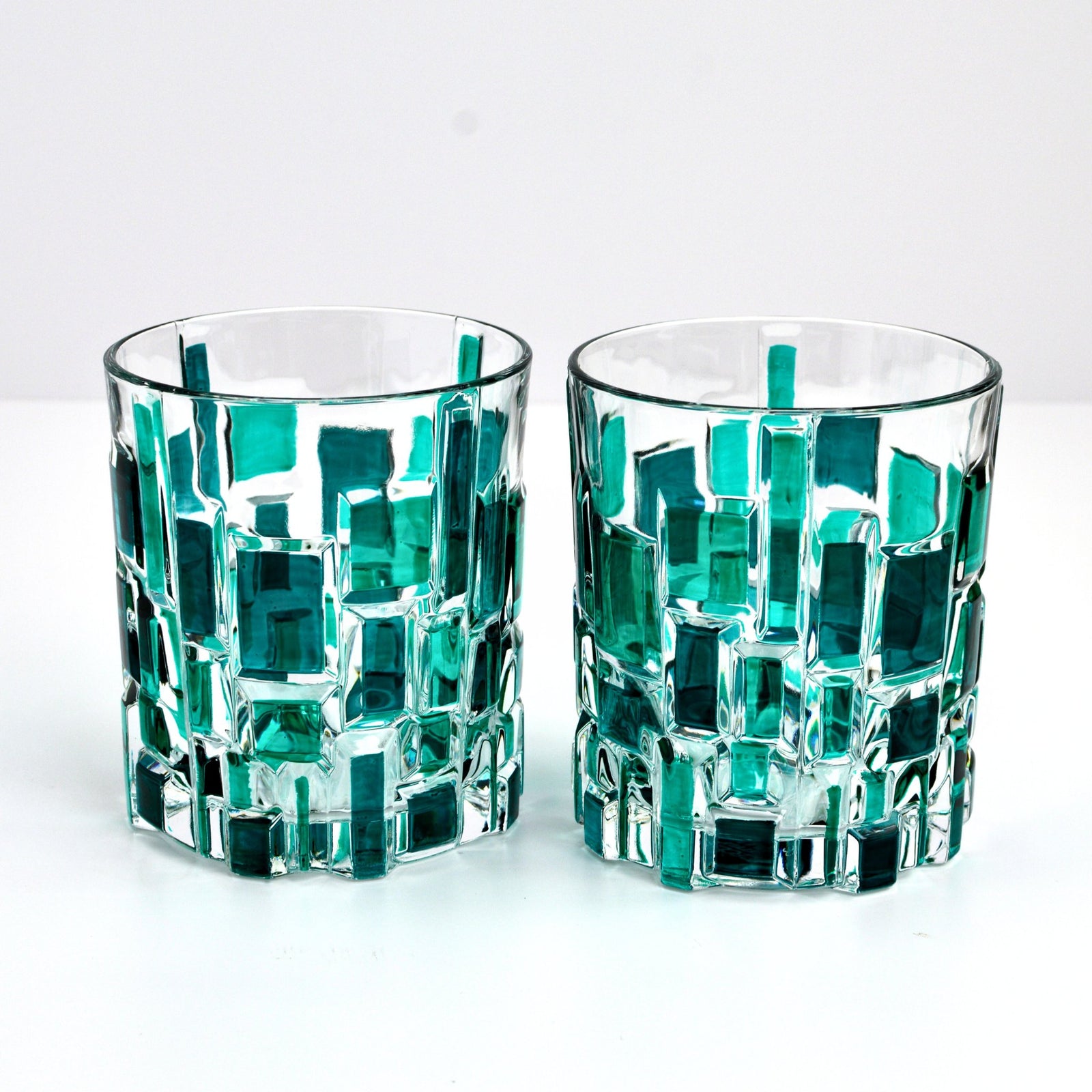Etna Hand Painted Italian Crystal Short Glasses, Emerald Green - My Italian Decor