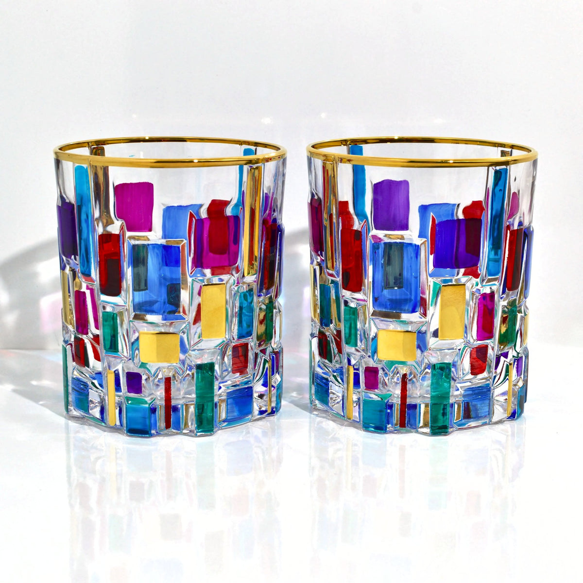 Etna Gold and Multi Italian Crystal Short Glasses