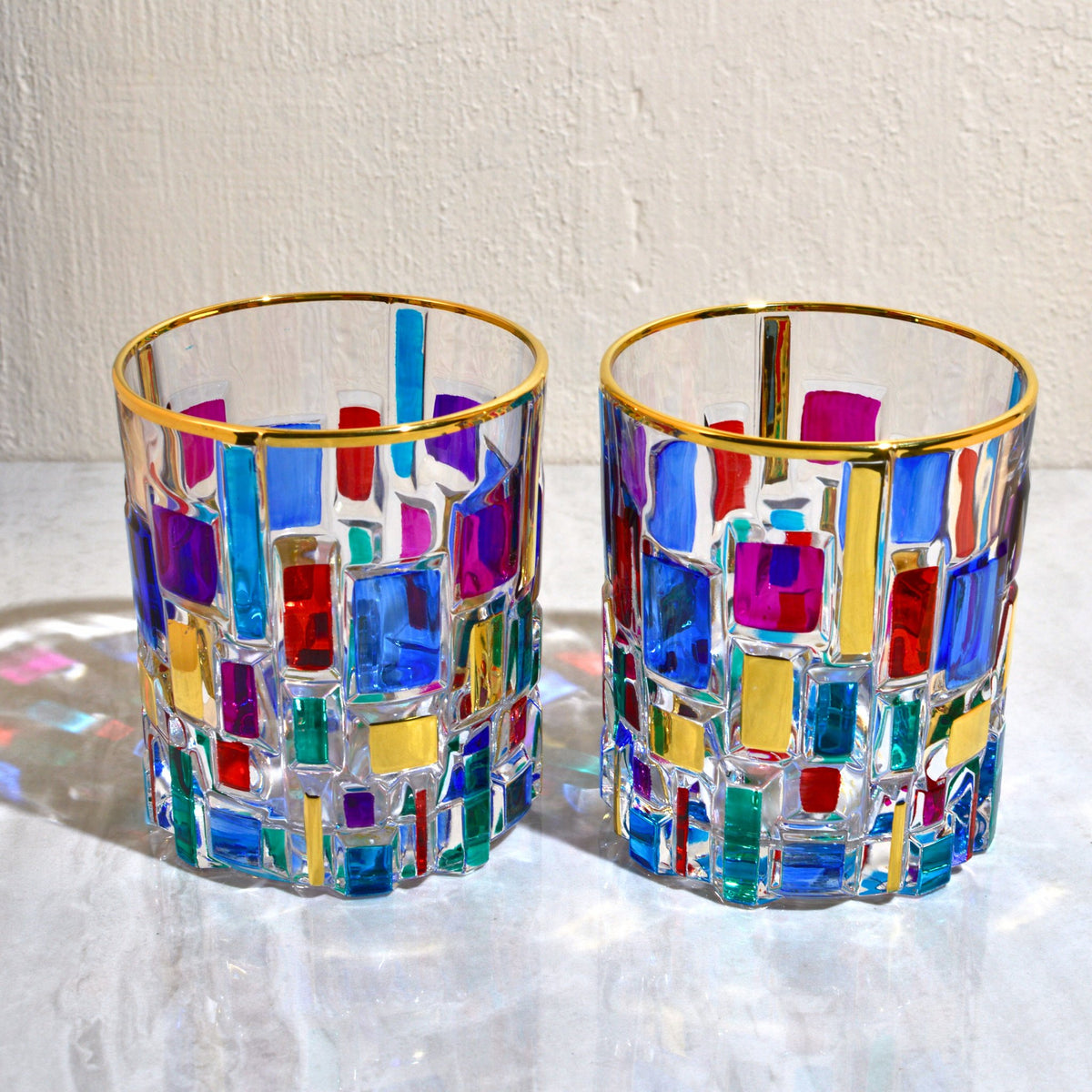 Etna Gold and Multi Italian Crystal Short Glasses