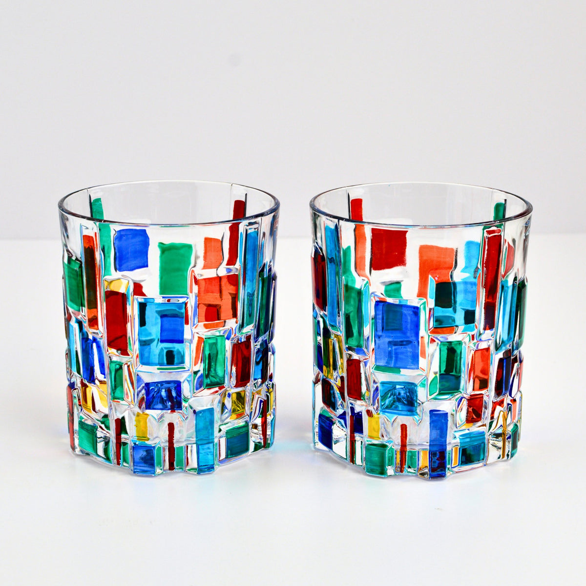 Etna Hand Painted Italian Crystal Short Glasses, Multi-color