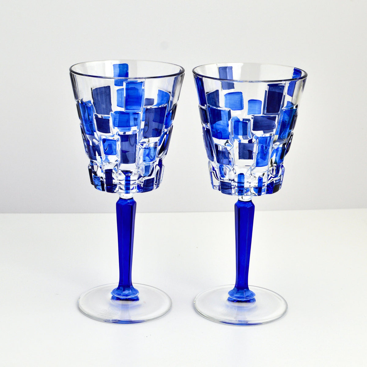 Etna Hand Painted Italian Crystal Wine Glasses, Set of 2, Sapphire Blue