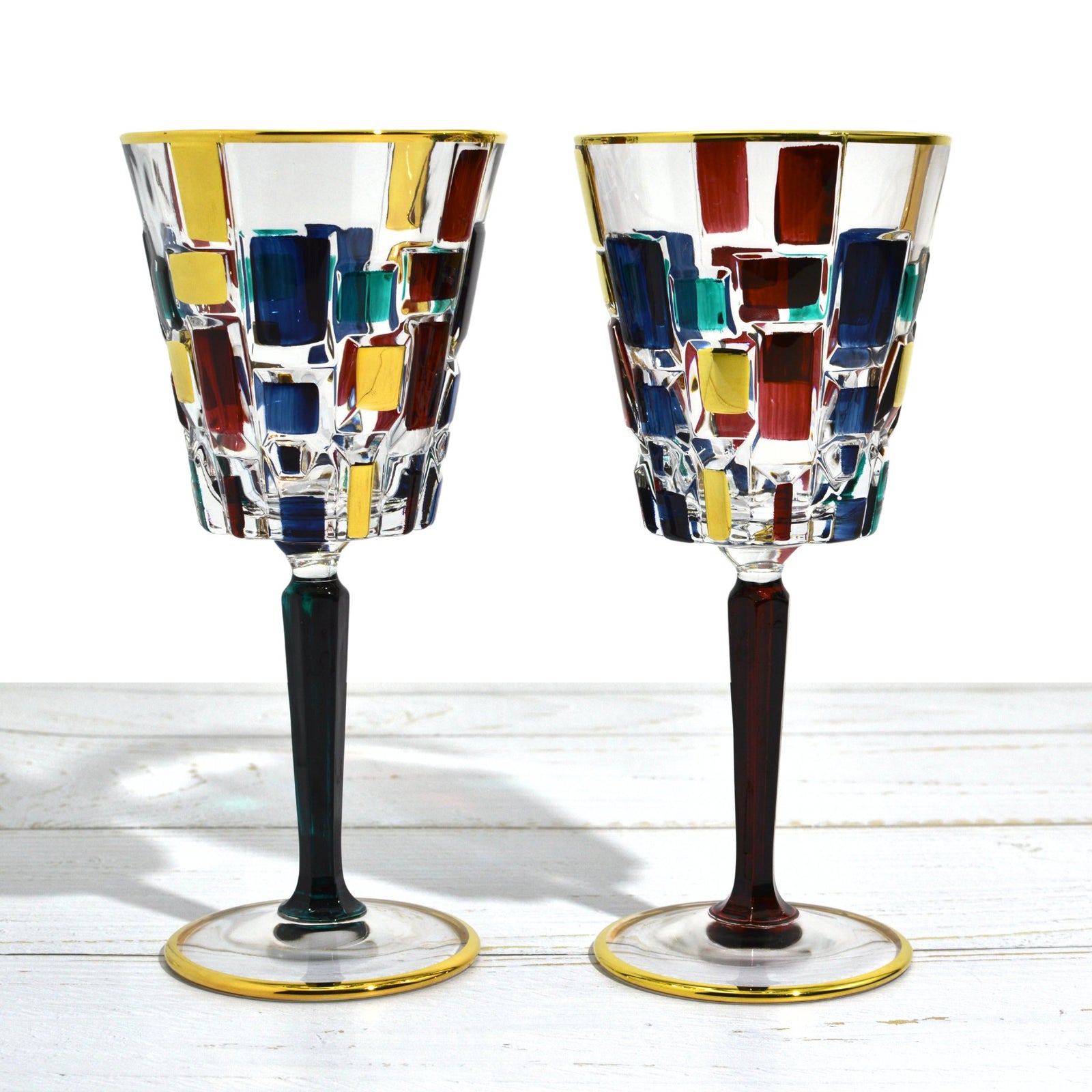 Etna Multi Dusk & Gold Crystal Wine Glasses - My Italian Decor