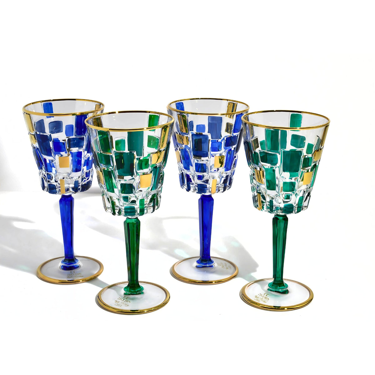 Etna Sapphire Blue &amp; Gold Crystal Wine Glasses