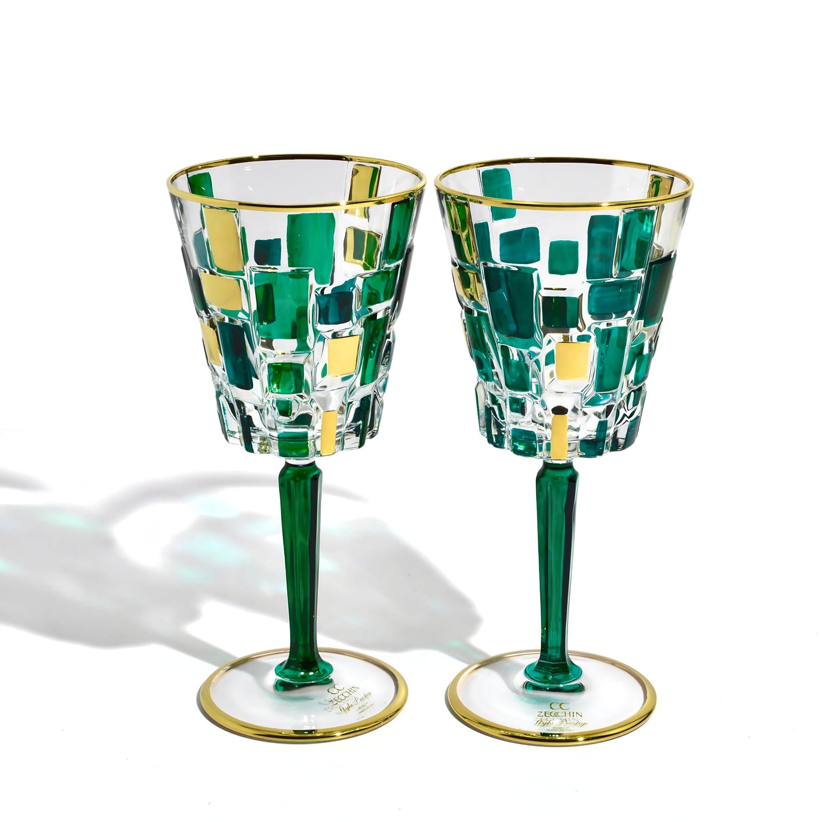Etna Emerald Green & Gold Crystal Wine Glasses - My Italian Decor