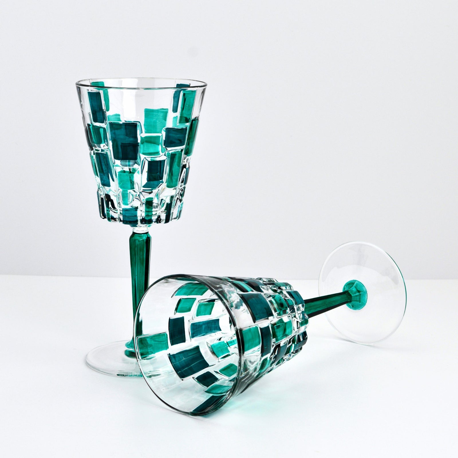 Etna Hand Painted Italian Crystal Wine Glasses, Set of 2, Emerald Green - My Italian Decor