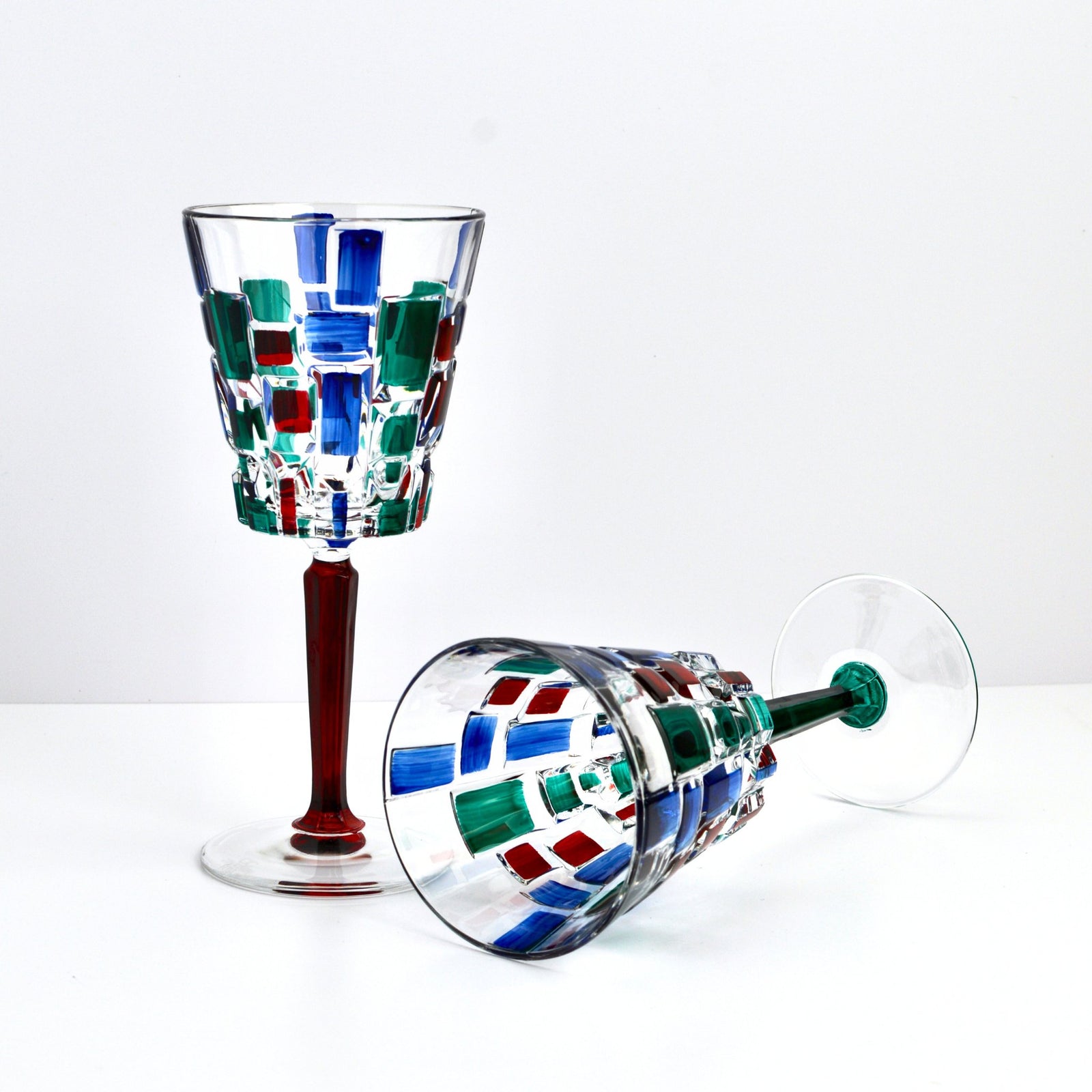DZ Etna hand-painted Italian crystal wine glasses set of 2 with multi-dusk dark design, elegant and decorative for wine enjoyment