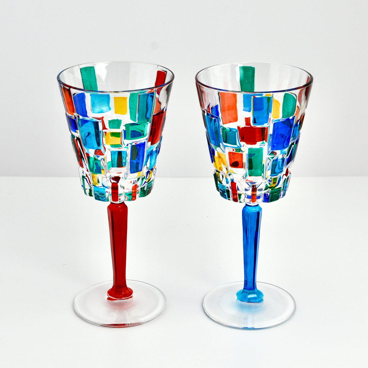 Etna Hand Painted Italian Crystal Wine Glasses, Set of 2, Multi-color