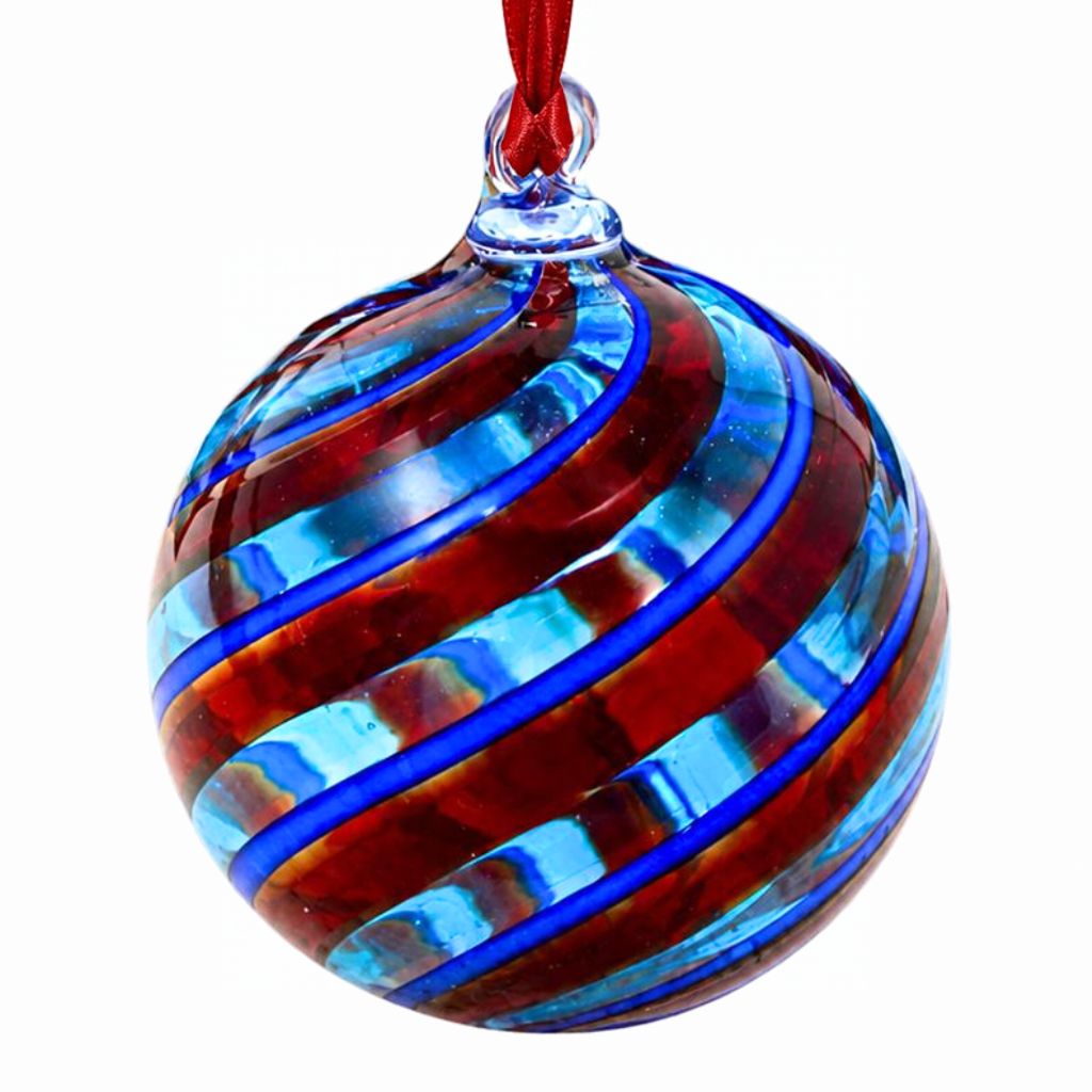 Murano Glass Christmas Ornament, Medium, Round Filigrana, Made in Murano, Italy