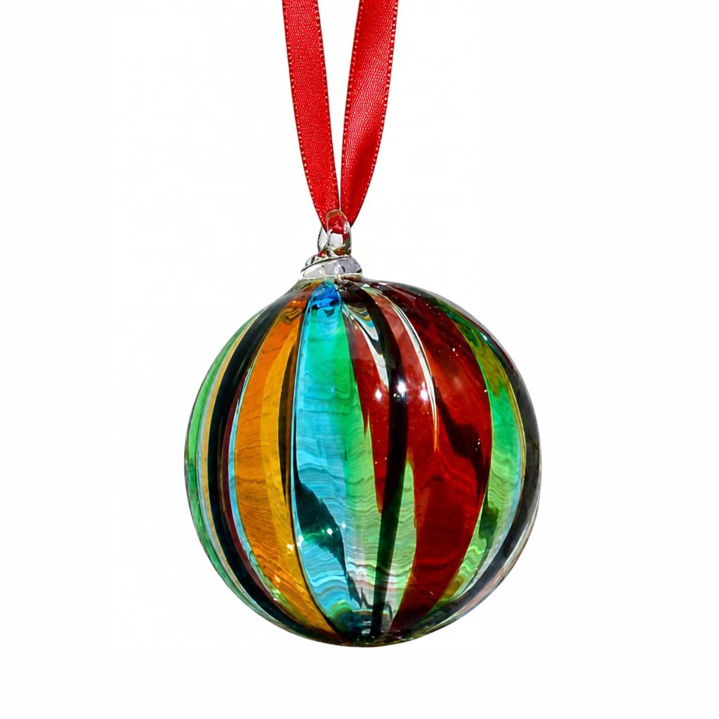 Murano Glass Christmas Ornament, Medium, Round Filigrana, Made in Murano, Italy