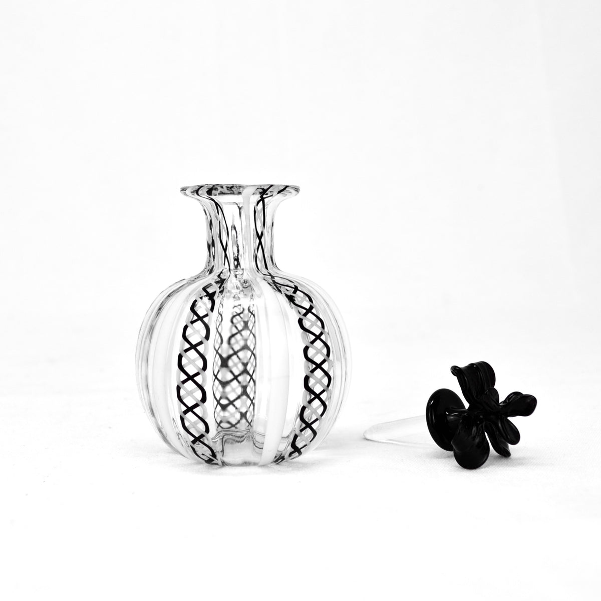 Murano Glass Hand Blown Perfume Bottle, Filigrana, Black and White, Large &amp; Small - My Italian Decor