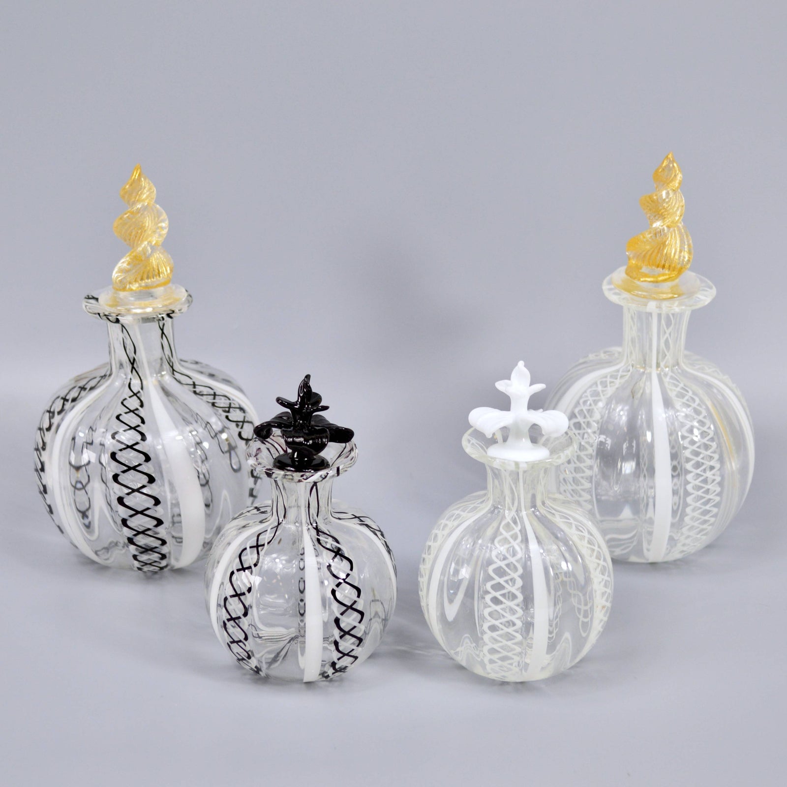 Murano Glass Perfume Bottle, Filigrana, Black & White, Made in Italy - My Italian Decor