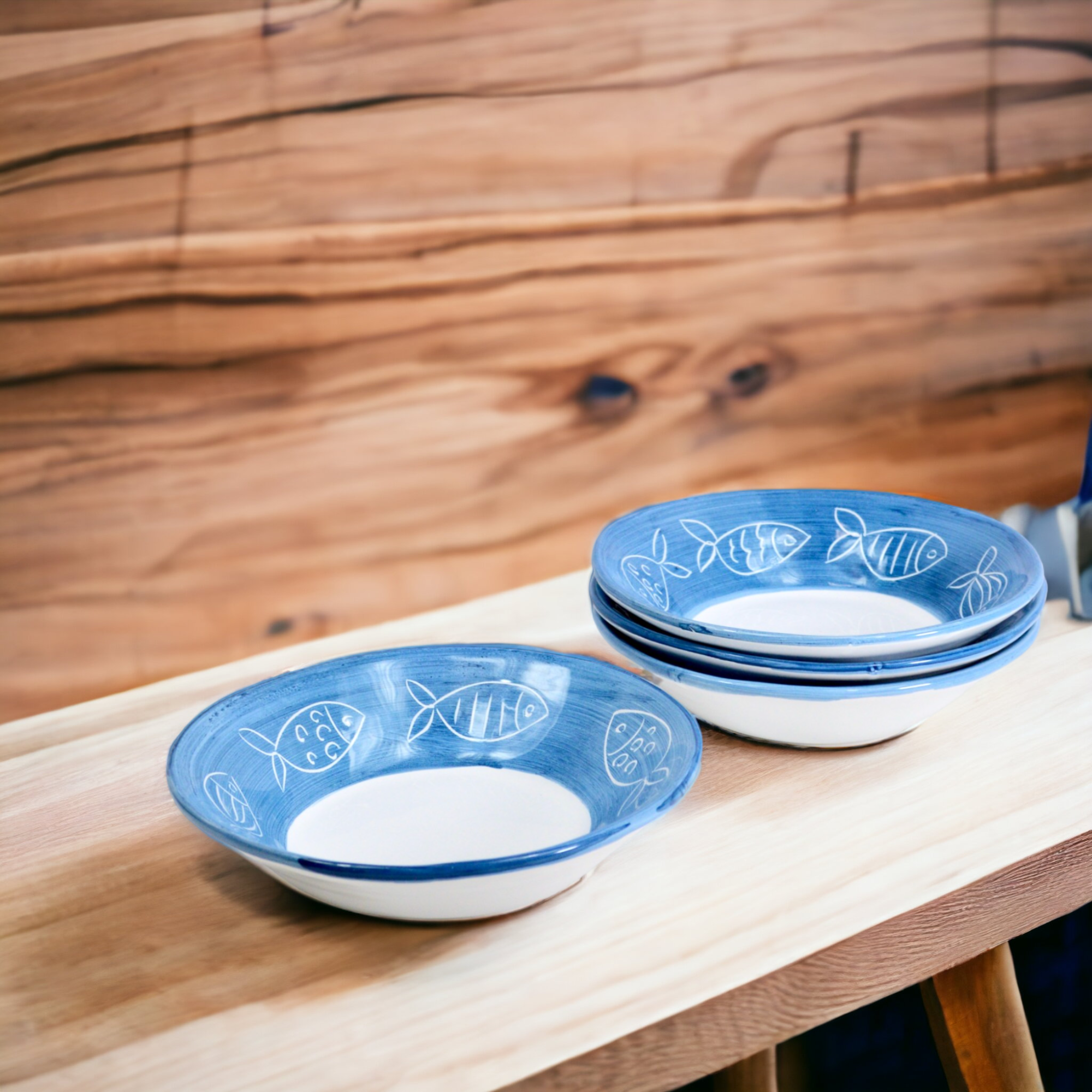 Tuscan Ceramic Pasta Bowls Fish Design Set of 4