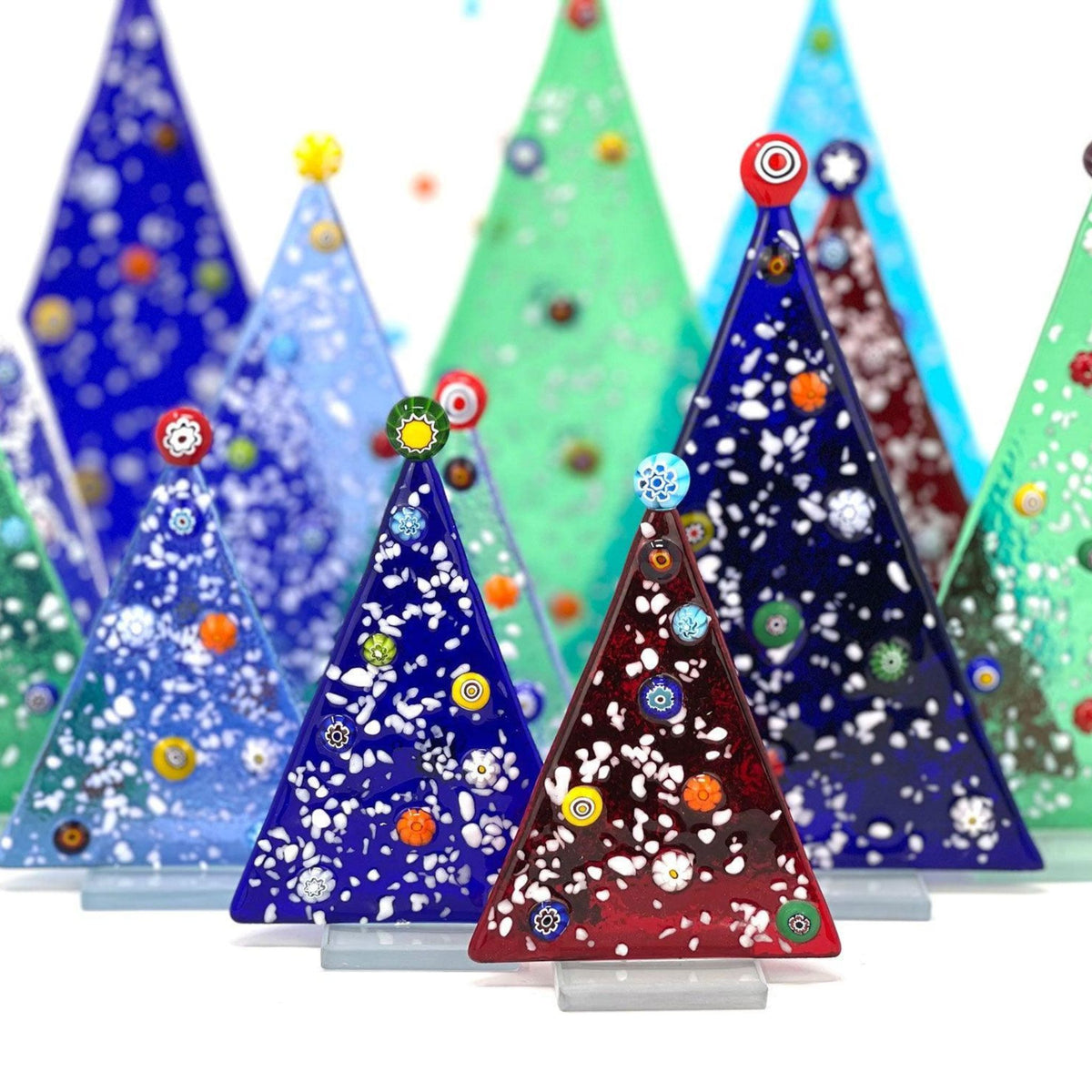 Murano Glass Flat Snowy Christmas Tree With Millefiori Mosaics - My Italian Decor