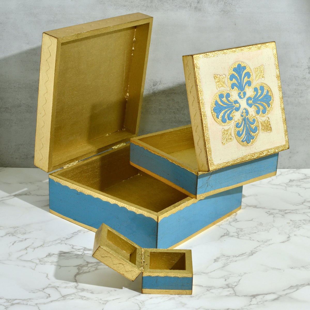 Florentine Carved Square Jewelry/Storage Box with Lid