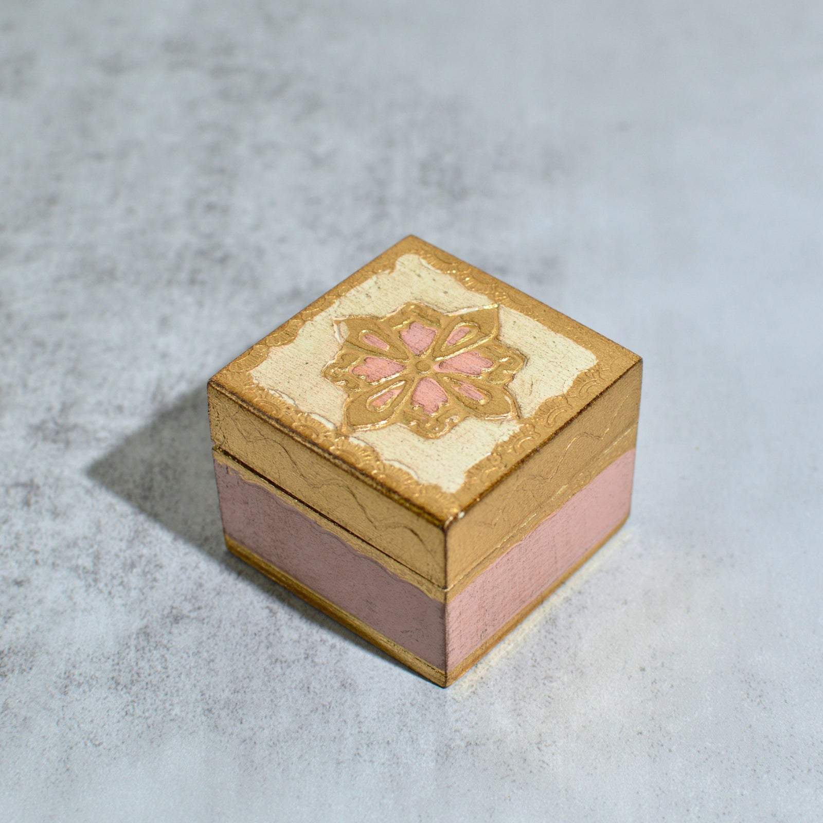 Florentine carved mini wood jewelry box with lid, decorative ring box by My Italian Decor, featuring intricate wood carving and craftsmanship.