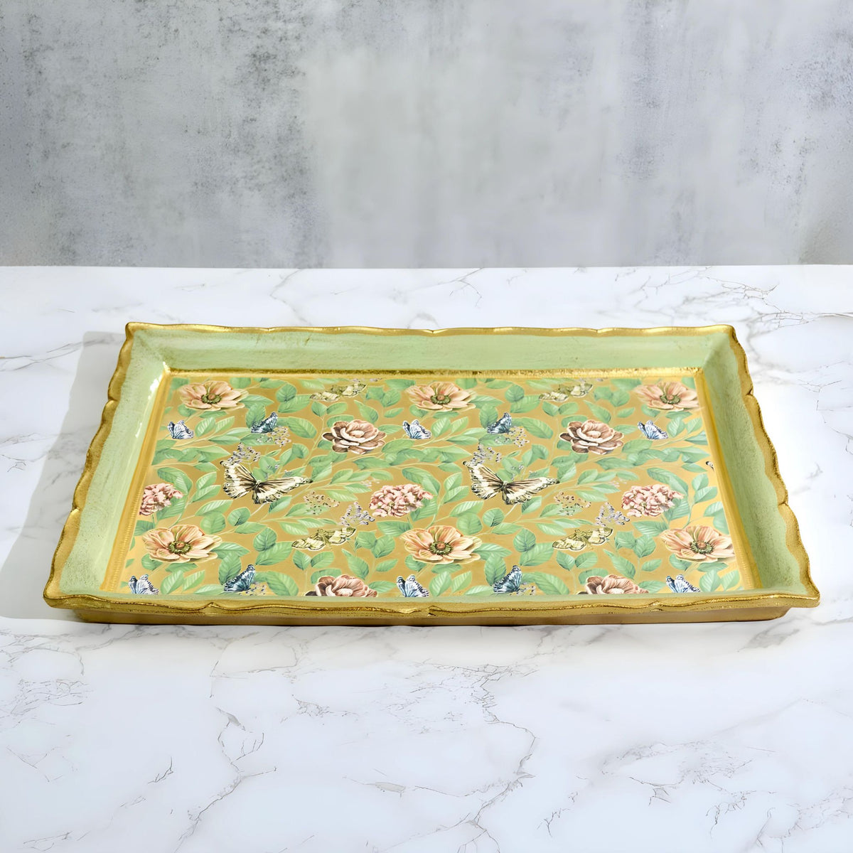 Florentine Carved Wood Decoupage Tray, Floral &amp; Butterflies - My Italian Decor