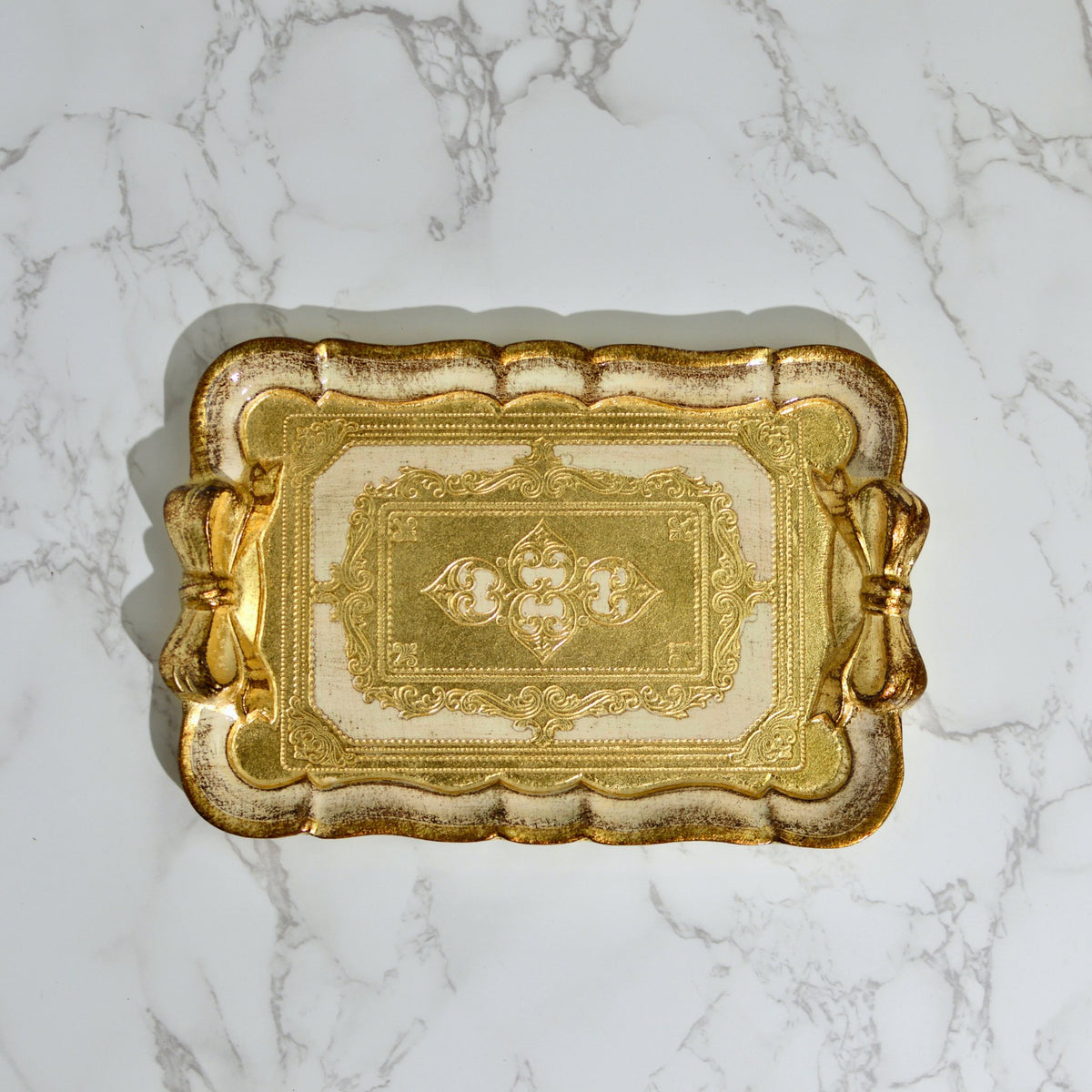 Florentine Carved Gilded Wood Tray with Bow, Made in Italy - My Italian Decor