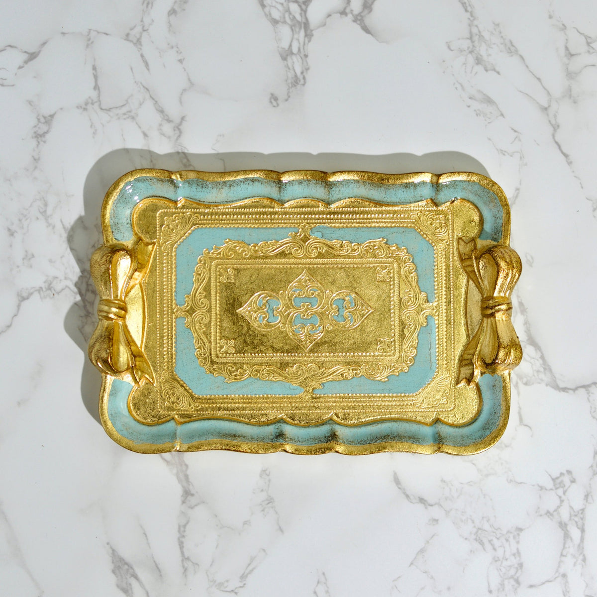 Florentine Carved Gilded Wood Tray with Bow, Made in Italy - My Italian Decor