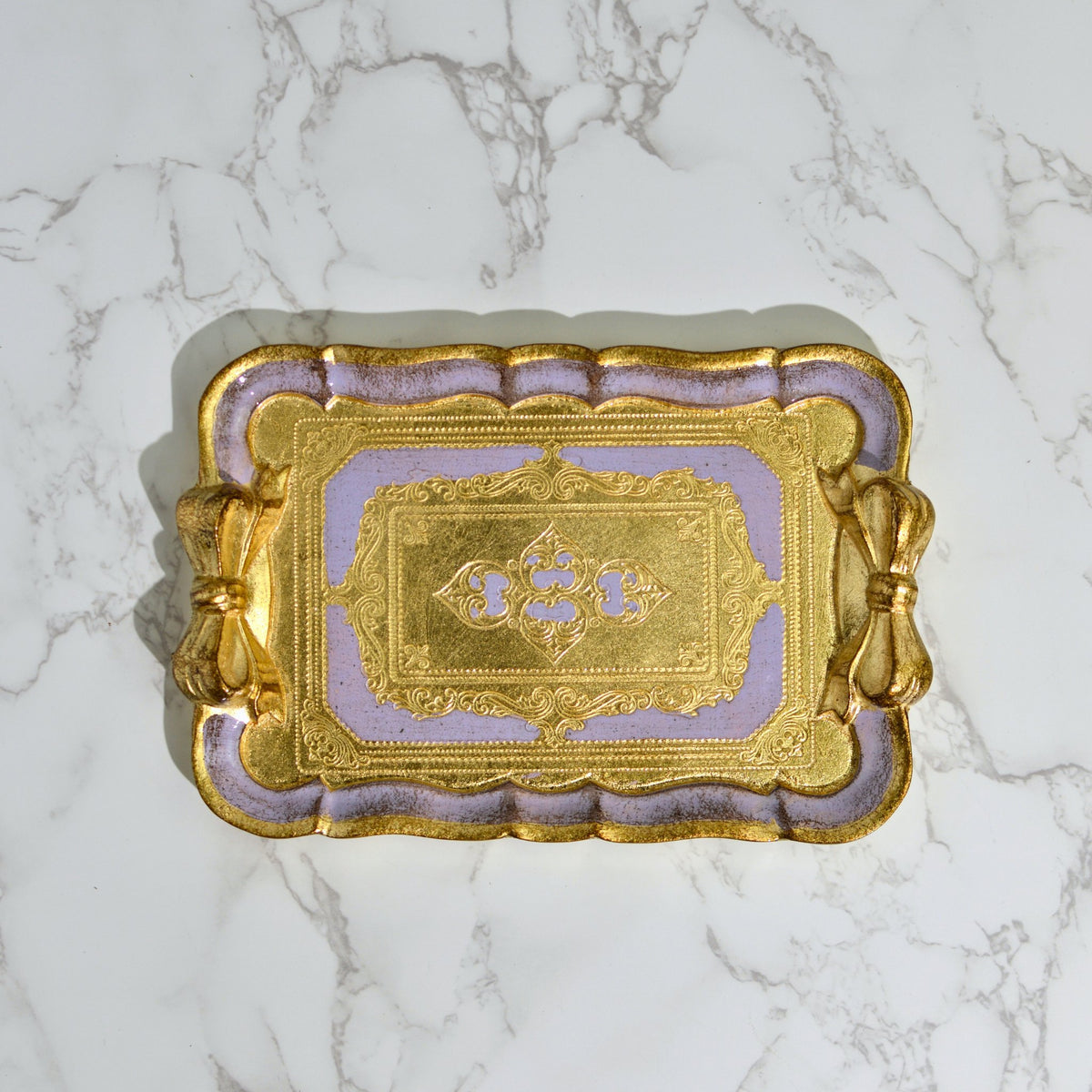 Florentine Carved Gilded Wood Tray with Bow, Made in Italy