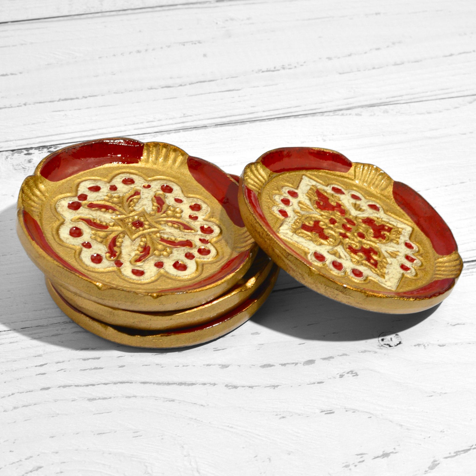 Set of four Florentine wood coasters from My Italian Decor, decorative trays with intricate Italian-inspired designs.