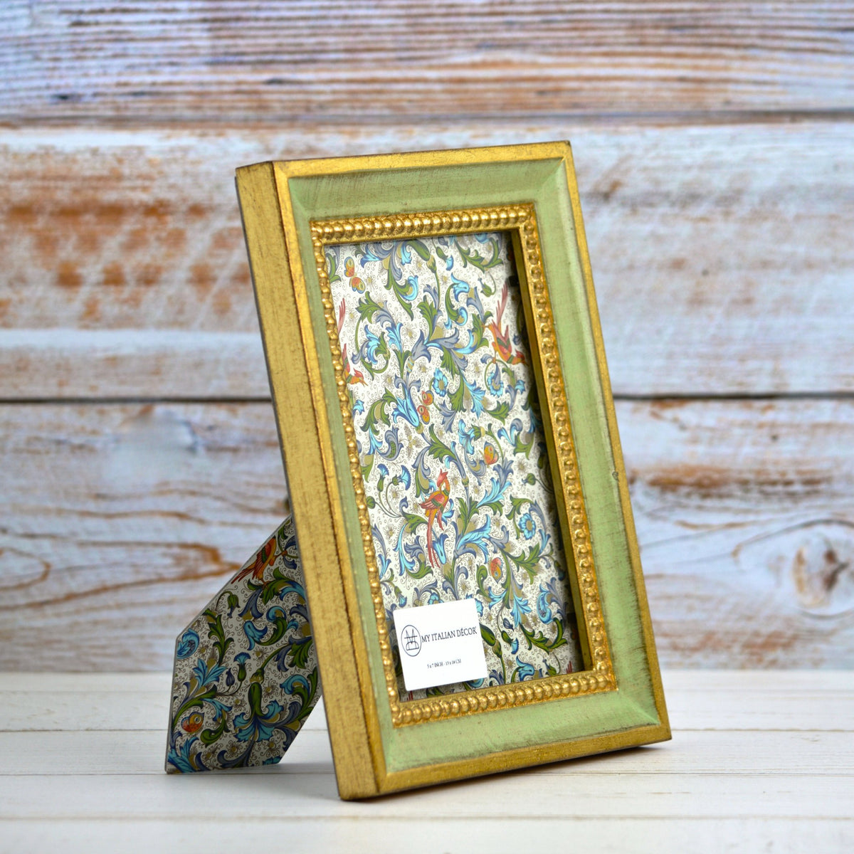 Italian Florentine Carved Wooden Photo Frame, Sage