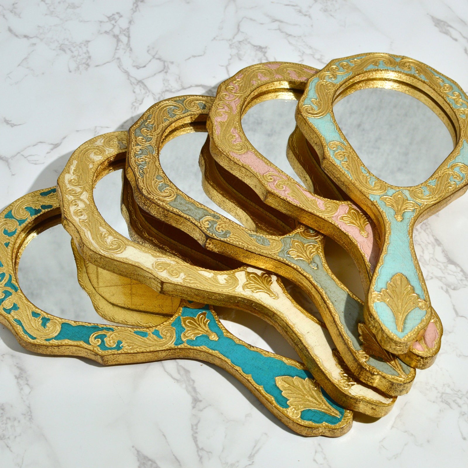 Florentine Wood Oval Hand Mirror, Made in Italy - My Italian Decor