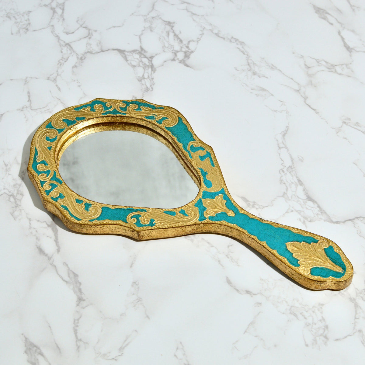 Florentine Wood Oval Hand Mirror, Made in Italy - My Italian Decor