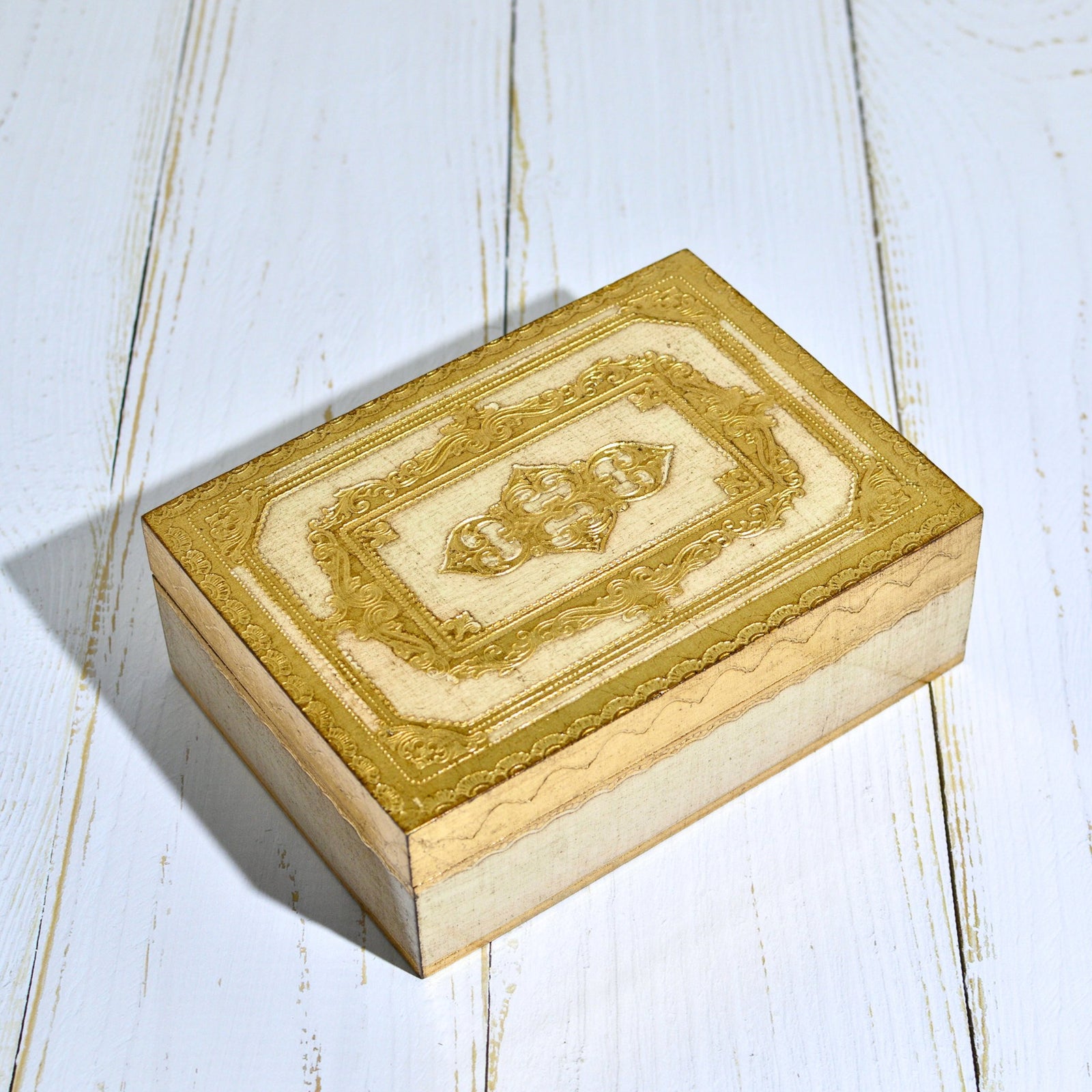 Florentine carved wood jewelry storage box with intricate design, measuring 5x7 inches, by My Italian Decor.