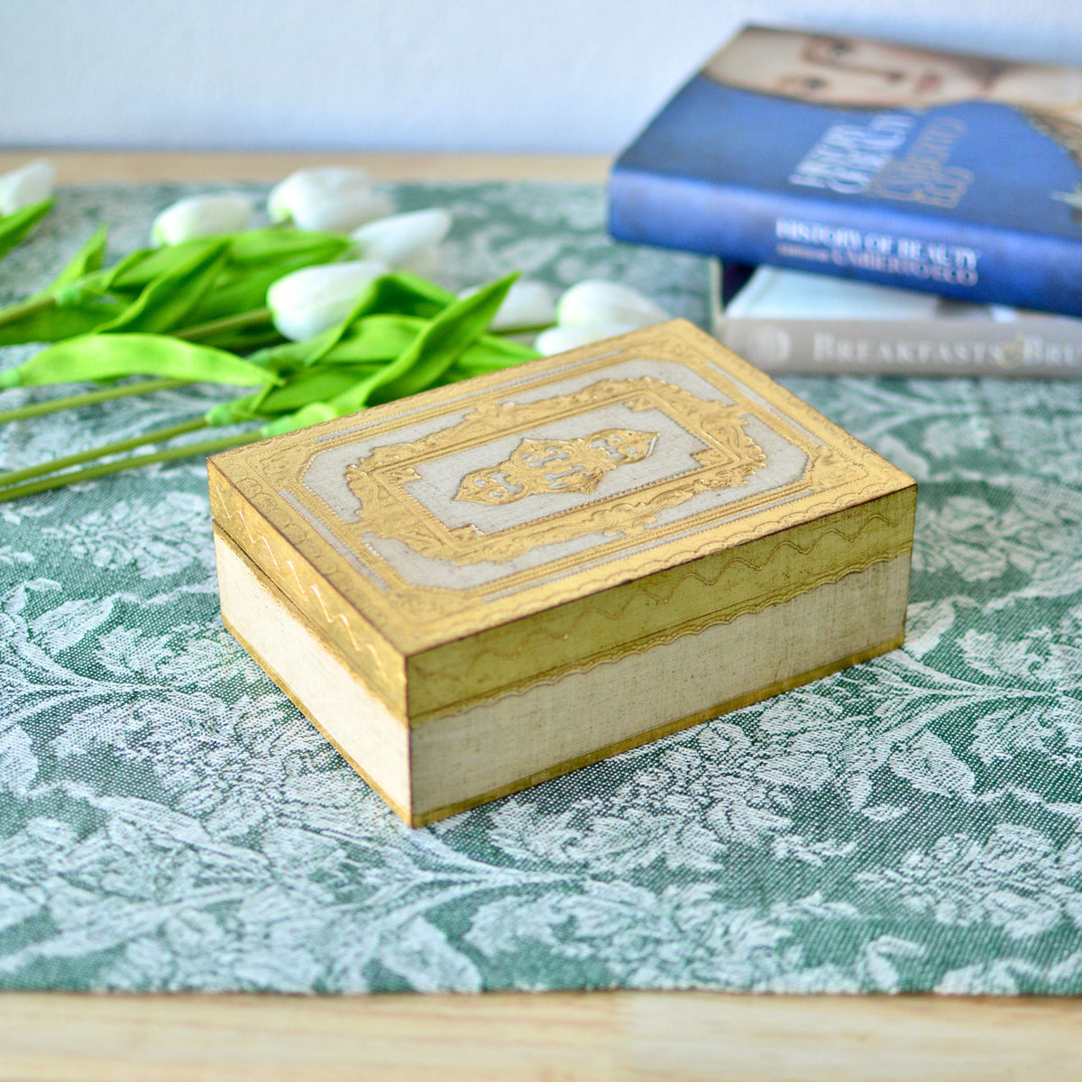 Florentine Carved Wood Jewelry/Storage Box, 5 x 7