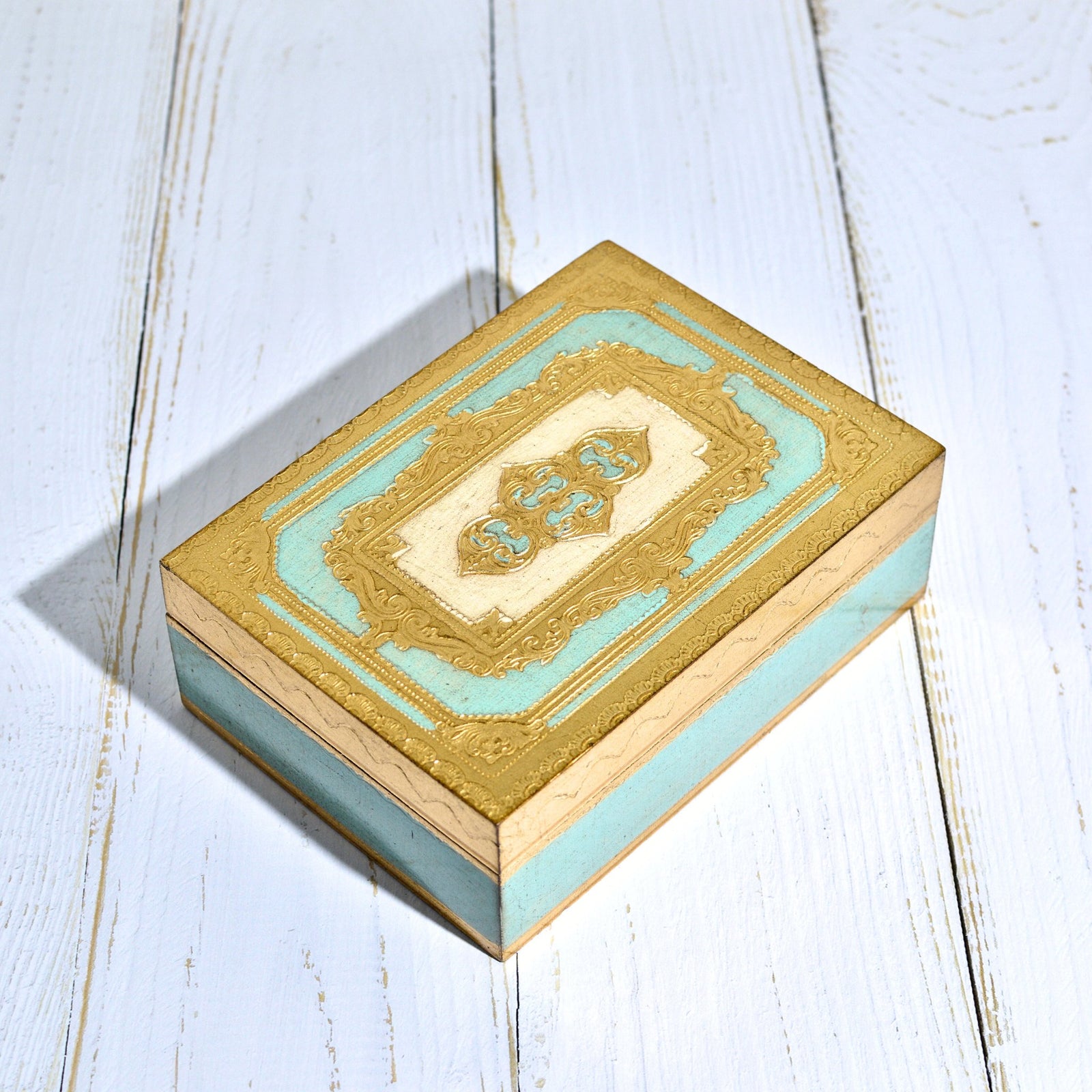 Florentine carved wood jewelry storage box with intricate design, measuring 5x7 inches, by My Italian Decor.