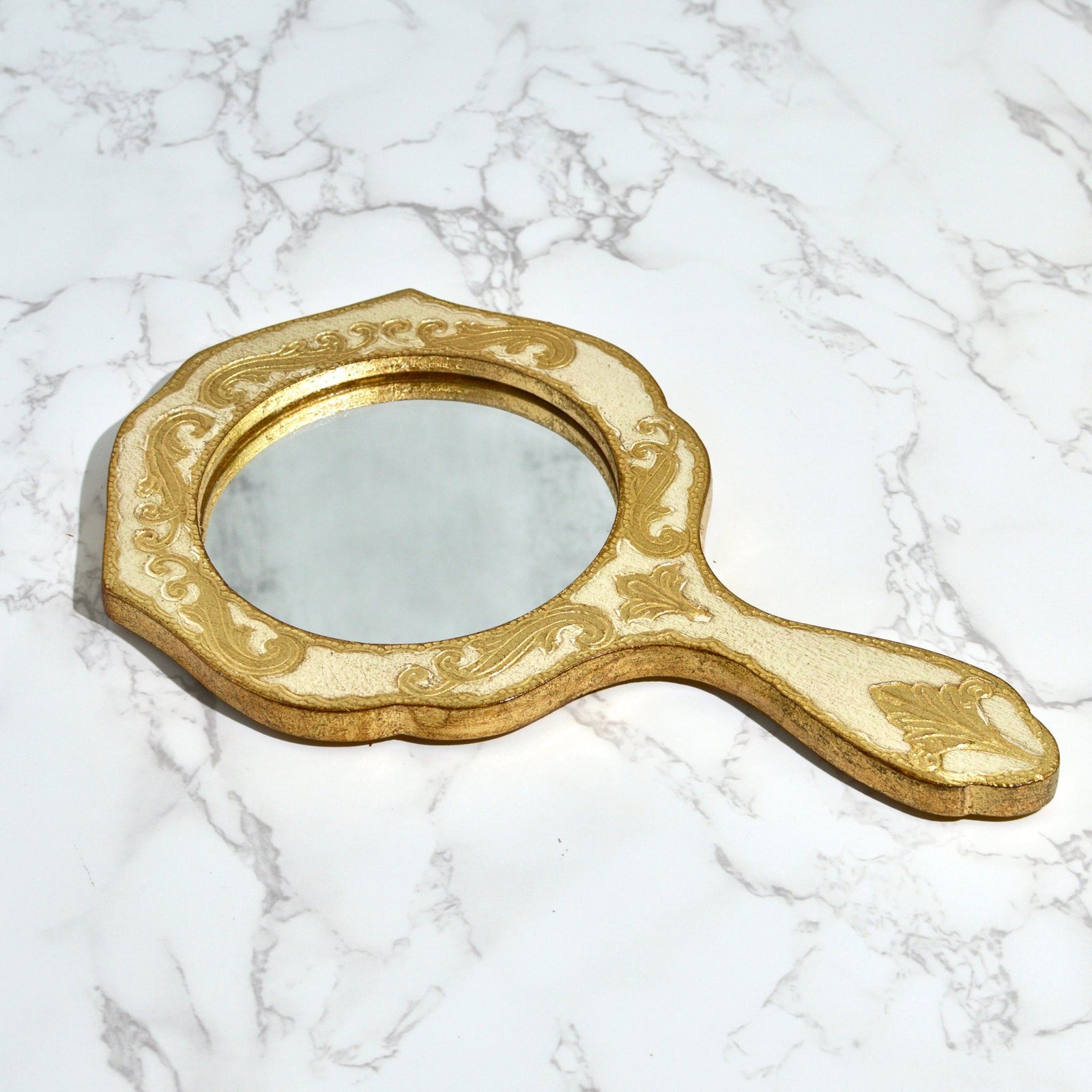 Florentine Wood Round Hand Mirror, Made in Italy - My Italian Decor