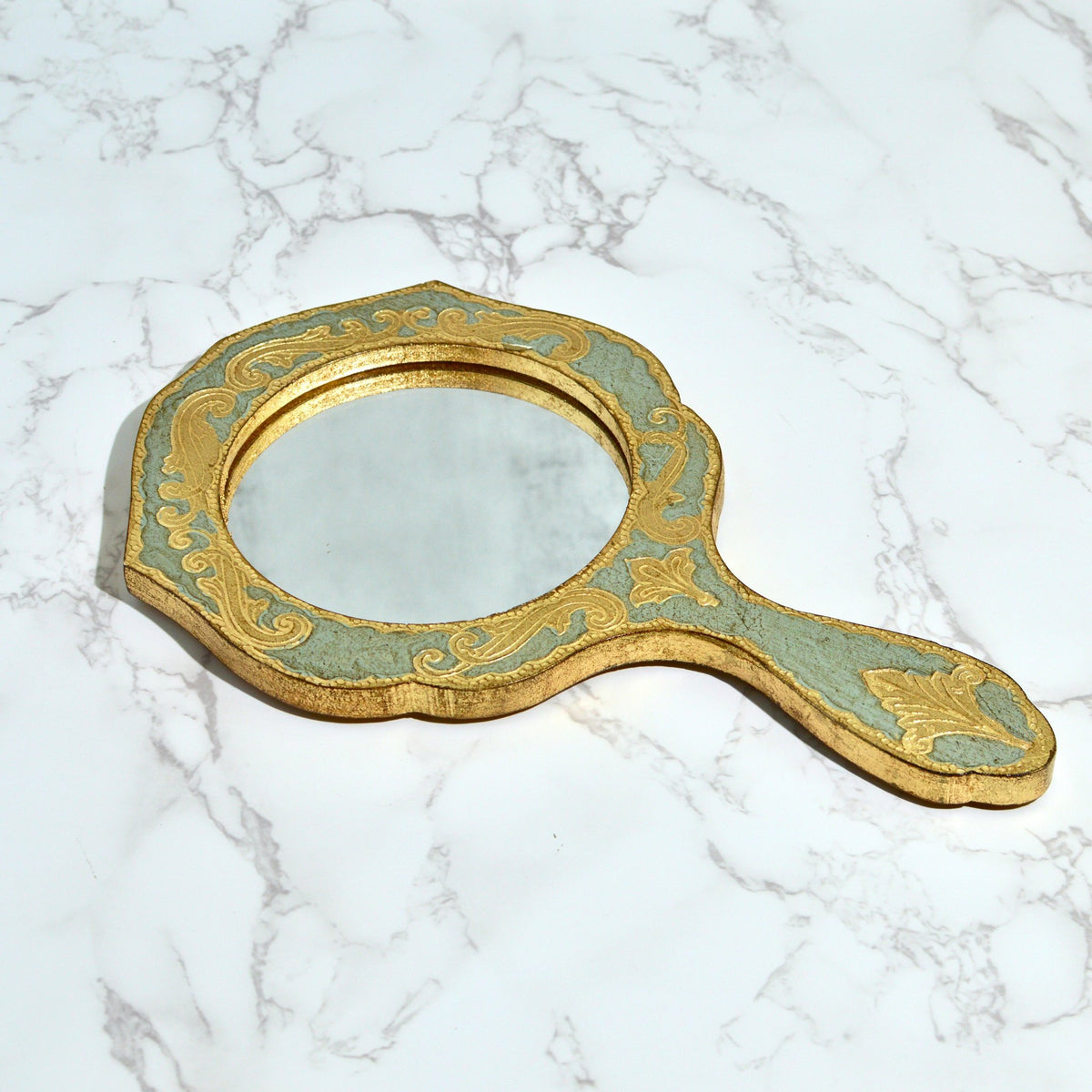 Florentine Wood Round Hand Mirror, Made in Italy - My Italian Decor