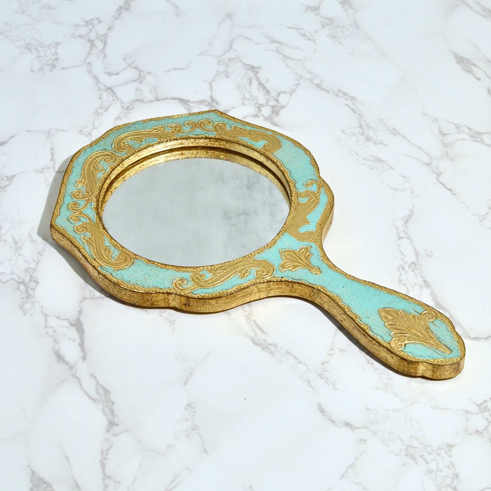 Florentine Wood Round Hand Mirror, Made in Italy - My Italian Decor