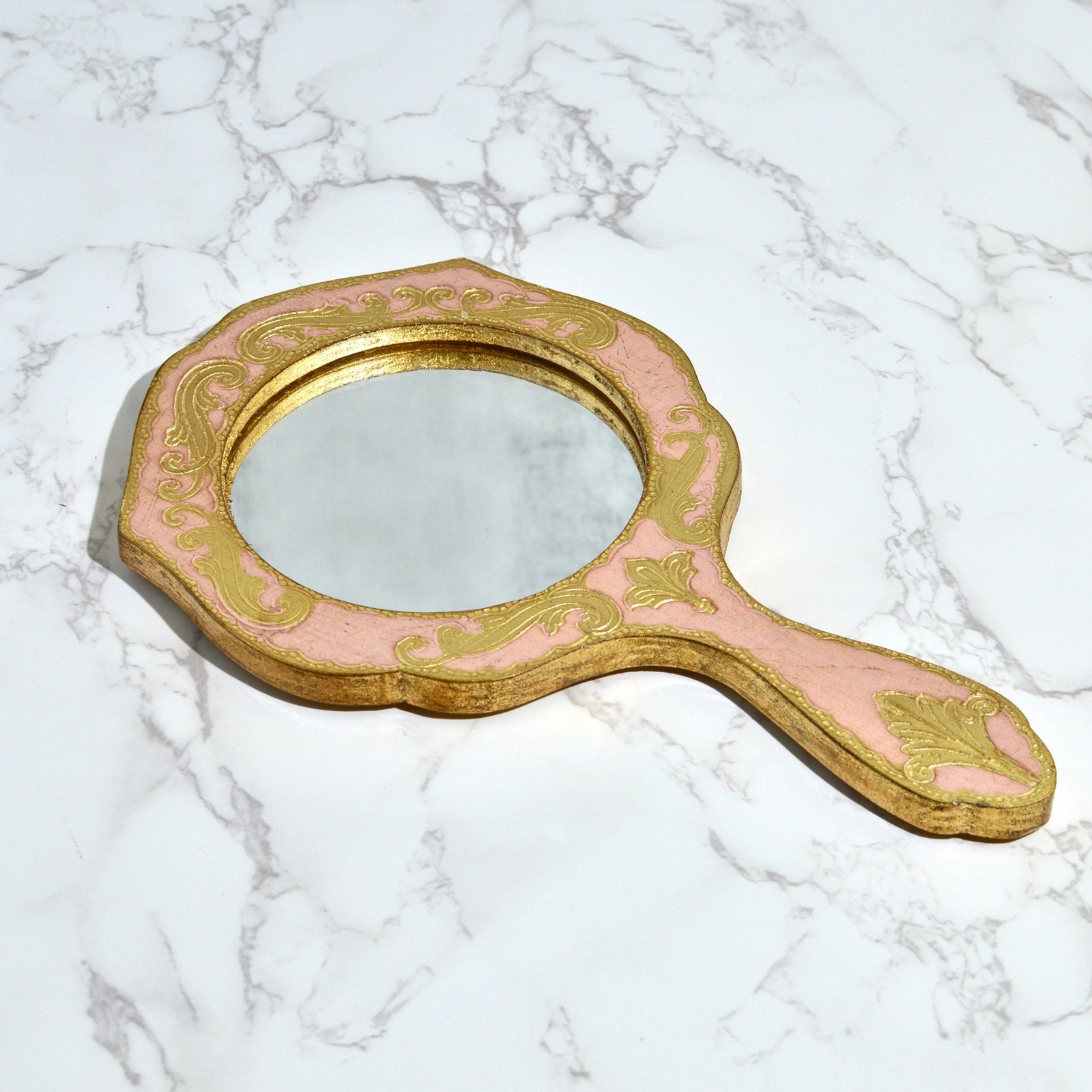 Florentine Wood Round Hand Mirror, Made in Italy - My Italian Decor