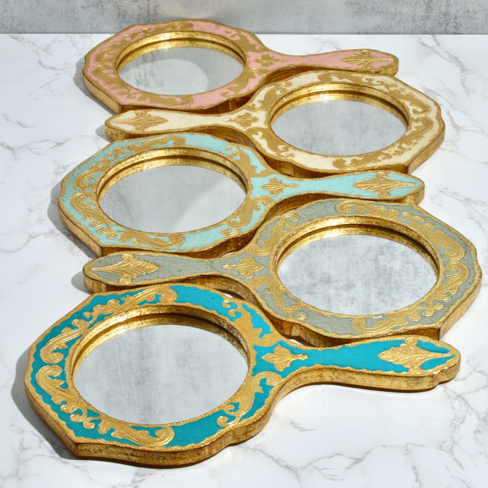 Florentine Wood Round Hand Mirror, Made in Italy - My Italian Decor