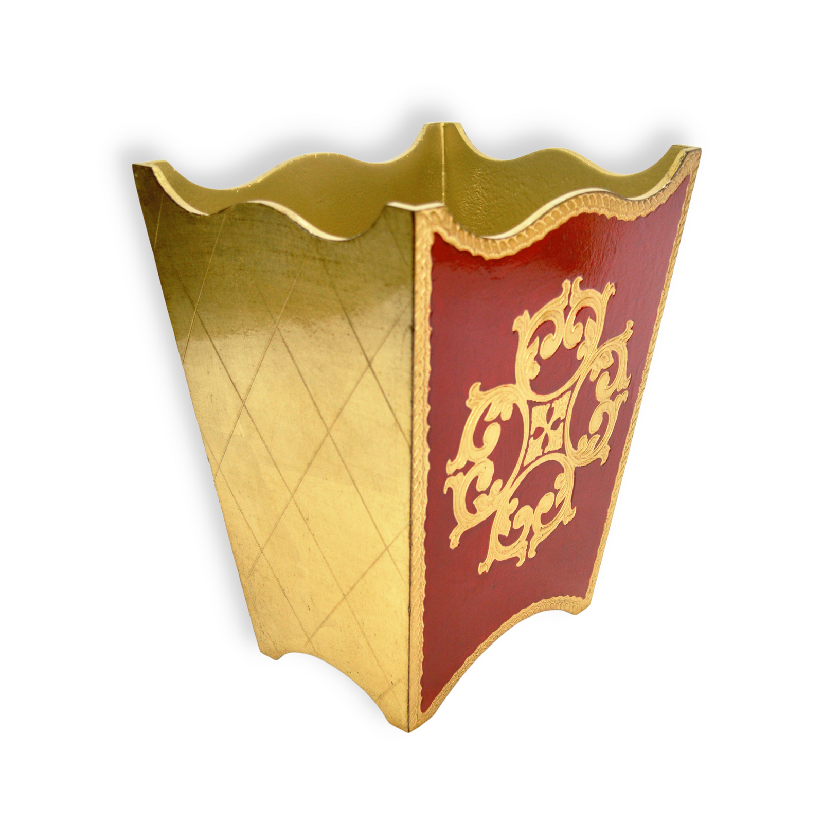 Florentine Carved Wood Waste Bin, Red, Made in Italy - My Italian Decor