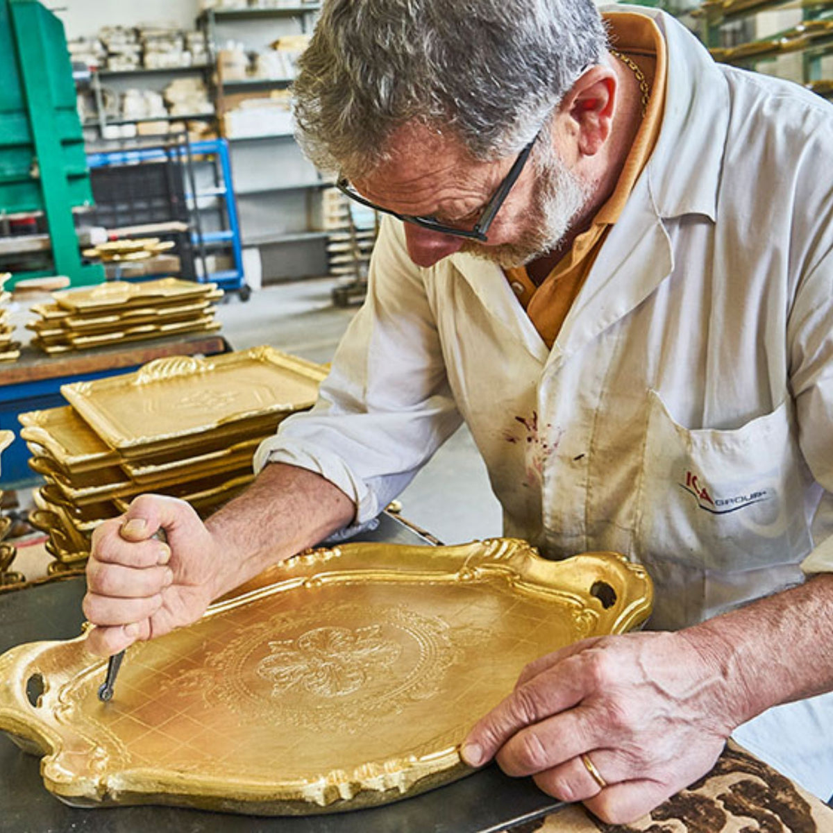 Florentine Carved Wood Botanical Oval Trays