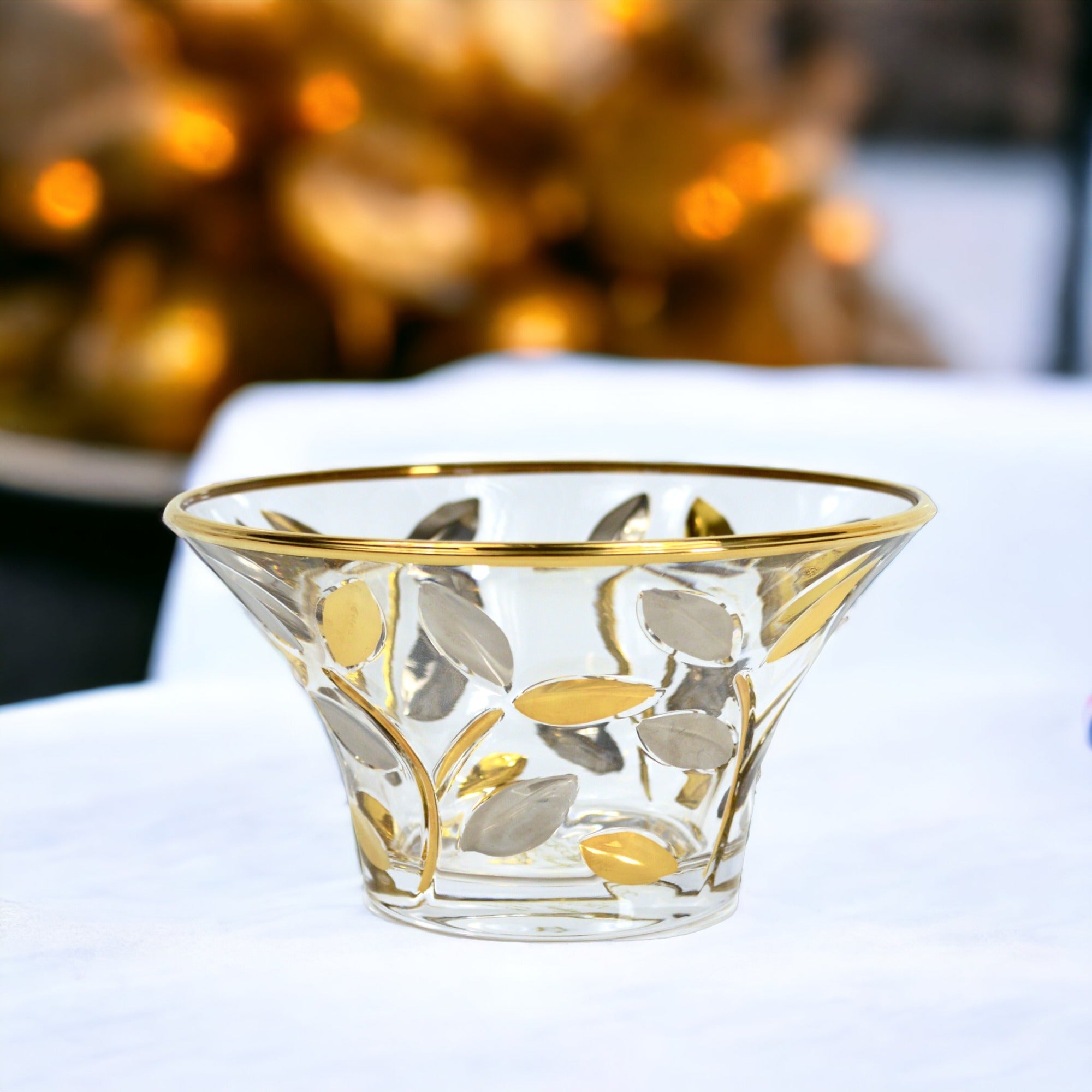 Decorative ceramic candy bowl by MyItalianDecor, hand-painted with gold and platinum accents, featuring floral vine design.