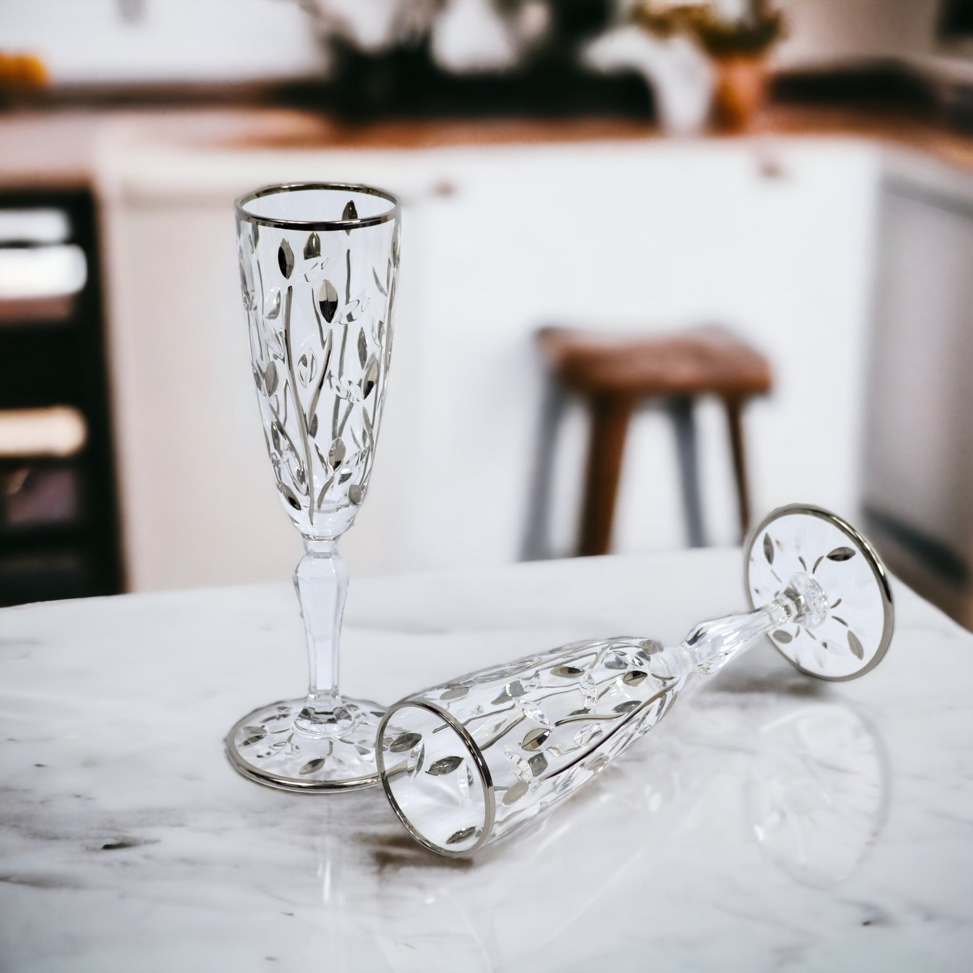 Flowervine Platinum Champagne Glasses, Set of 2 - My Italian Decor