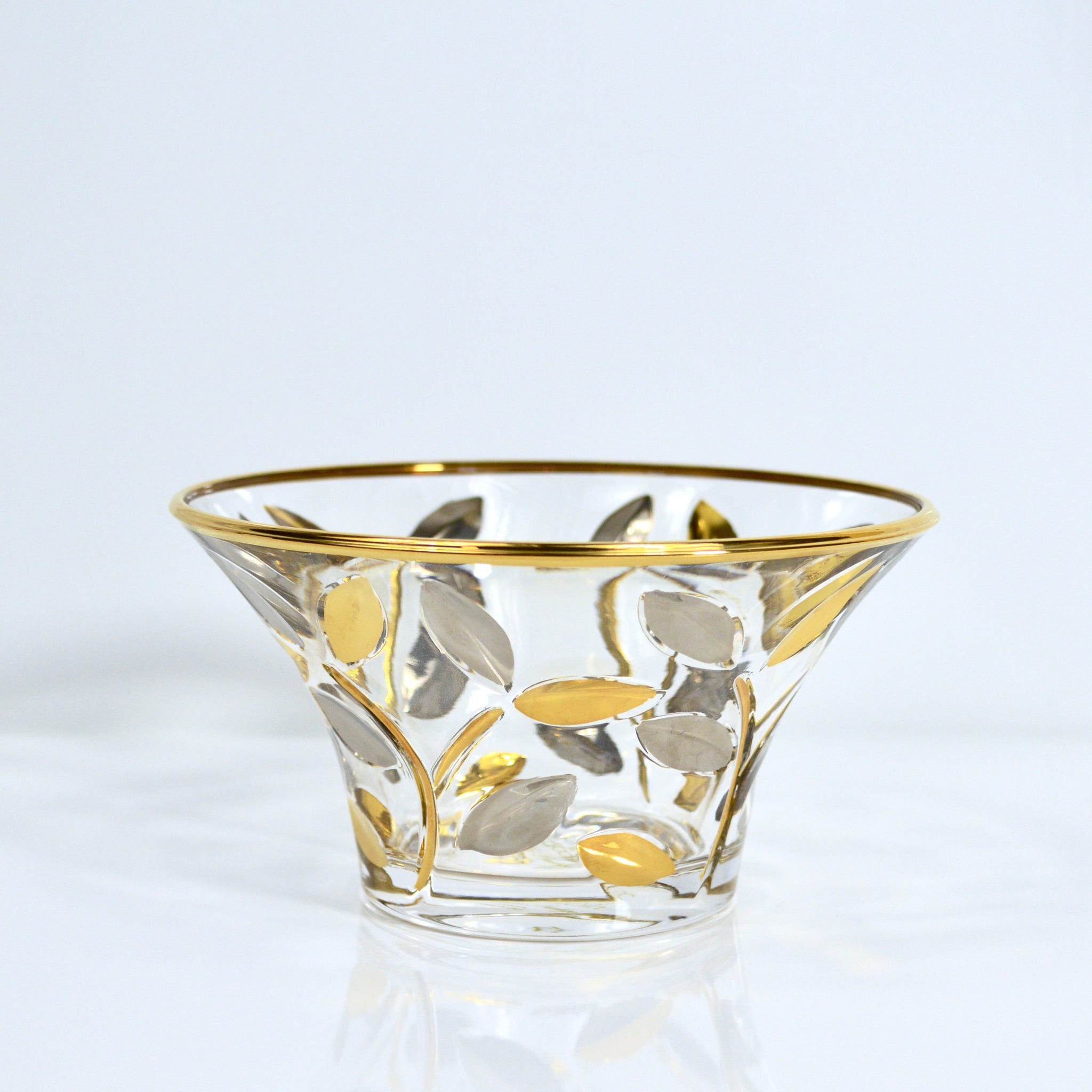 Hand-painted gold and platinum decorative crystal candy bowl from Flowervine by MyItalianDecor, featuring intricate floral designs.