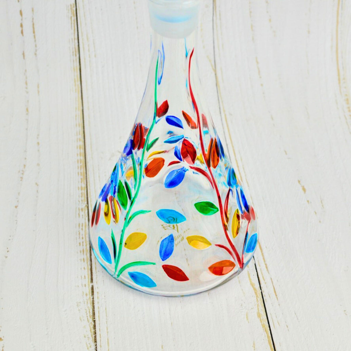 Flowervine Triangle Decanter, Hand Painted Crystal, Made in Italy
